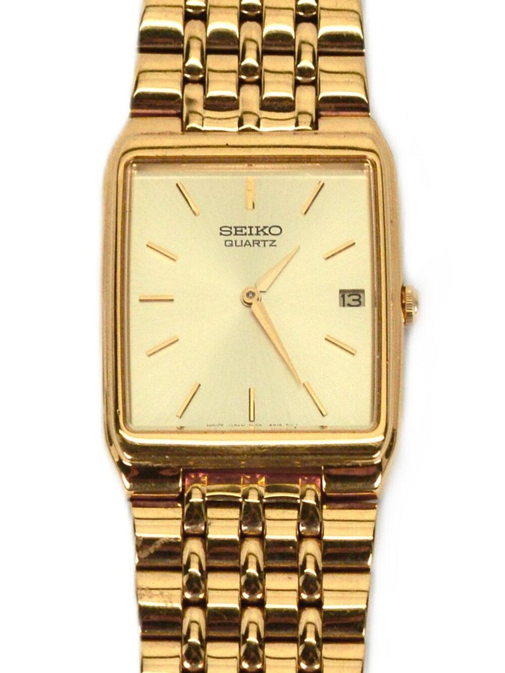 Retro Seiko Men's Gold Plated Tank Date Bracelet Watch 7.5" Long